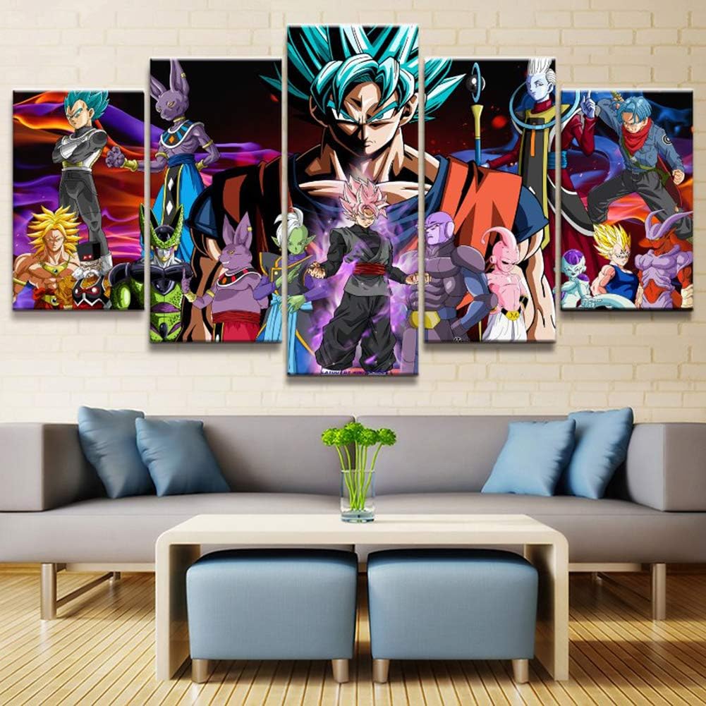 QJXX 5 Pieces Artwork Canvases Paintings Cartoon Dragon Ball Goku Super Saiyan Prints On Canvas Decoration for Home Wall Art,A,20×30Cm×2+20×40Cm×2+20×50Cm×1