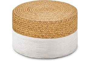 Wimarsbon Pouf Ottomans, 100% Natural Jute Braided Footstool, Handcrafted Round Boho Decor for Living Room, Floor Footrest for Home Party (White)