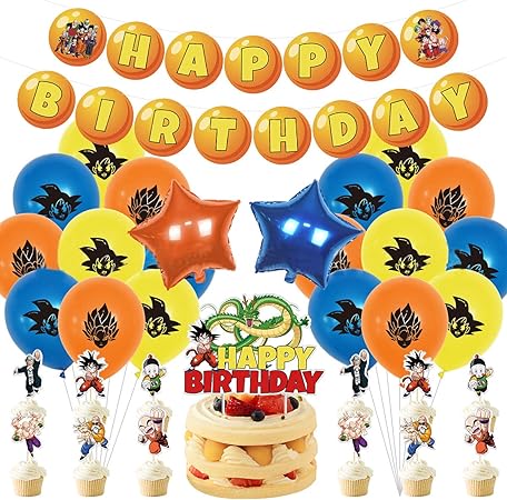 Amazon Co Jp ドラゴンボール 誕生日 飾り付け パーティー セット キャラクター 可愛い 子供 オレンジ ブルー イエロー 男の子 カッコイイ アニメ 孫悟空 Happy Birthday ガーランド バナー 風船 バルーン ケーキトッパー スター 34枚セット おもちゃ