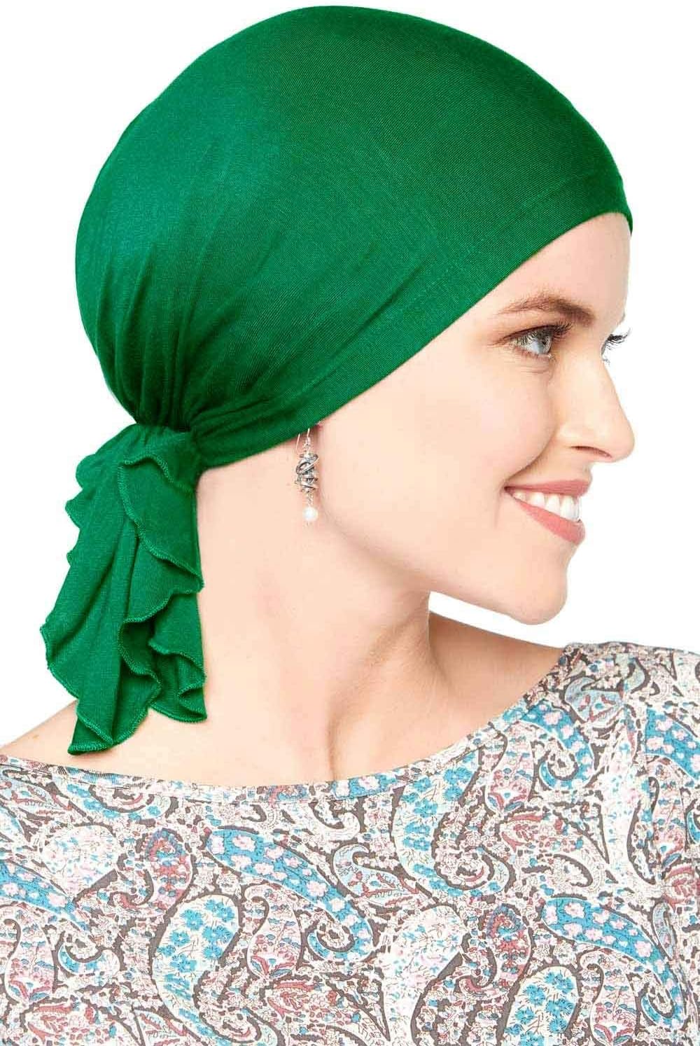 Bamboo Slip-On Pre-Tied Scarf-Caps for Women with Chemo Cancer Hair Loss Luxury Bamboo (Emerald)
