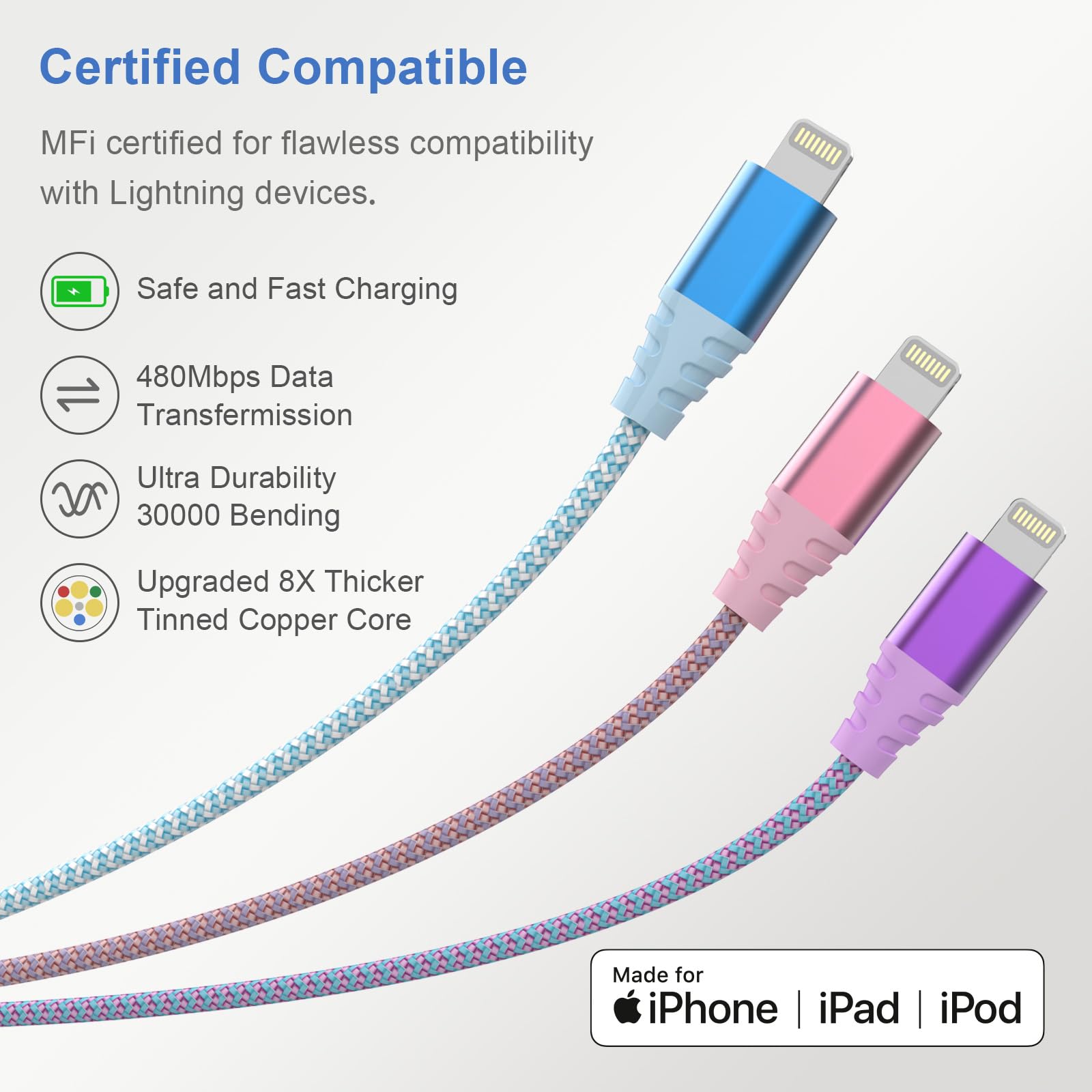 iPhone Charger Fast Charging 3pack 6FT Apple MFi Certified Lightning Cable Nylon Braided iPhone Charger Cord Compatible with iPhone 14/13/12/11 Pro Max/XS MAX/XR/XS/X/8/7 Plus iPad AirPods