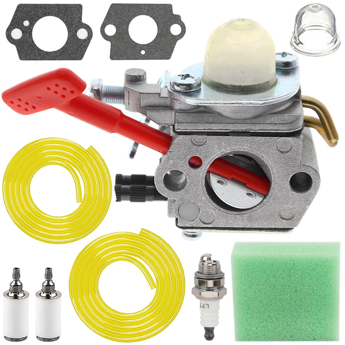 ZAMDOE WT-458 Carburetor for Homelite A03003 A03002 A04445A ST145 ST155 ST175 ST185 ST275 ST285 ST385 ST485 SX135 GST18 HBC18 HBC28 HBC30 HLT15 HLT16 HLT18 HLT28 String Trimmer with Spark Plug