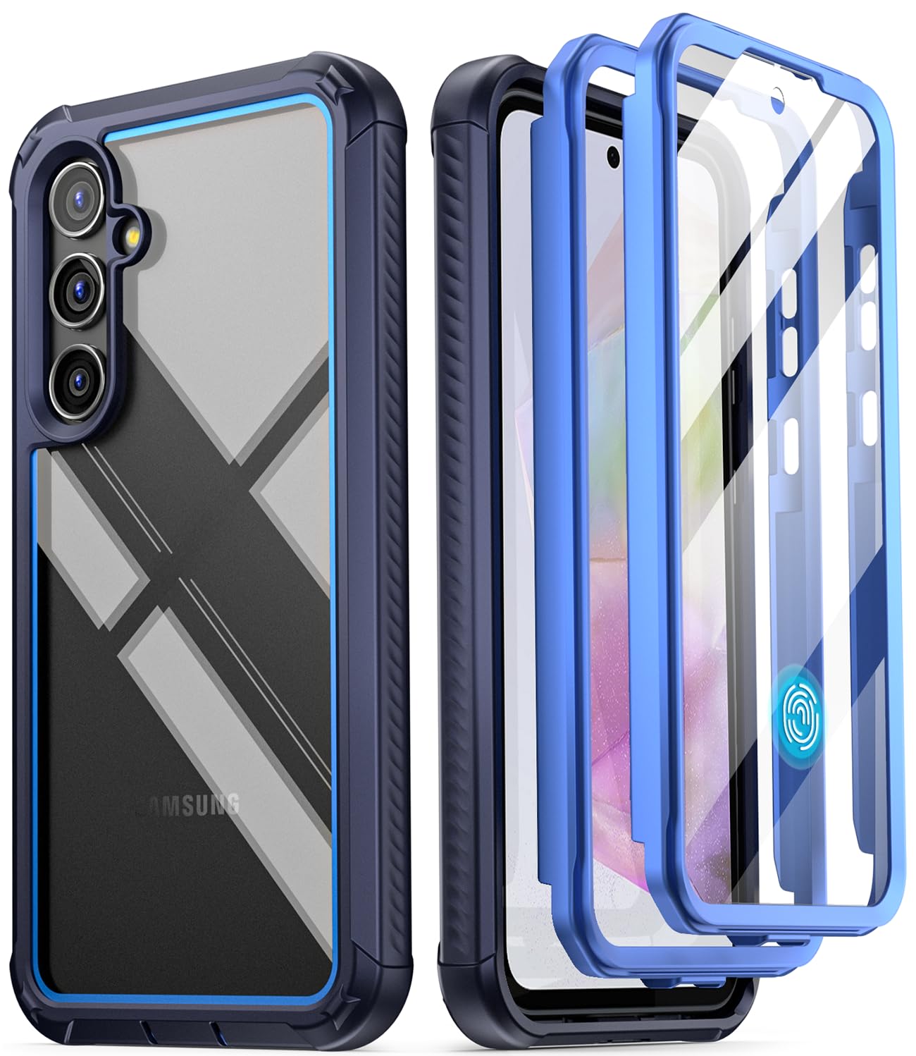 Poetic Guardian Case Compatible with Galaxy A35 5G, [2 Front Frame] [20 FT Mil-Grade Drop Tested] Full-Body Hybrid Shockproof Cover with Built-in Screen Protector, Blue/Clear