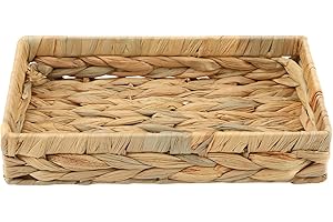 Wicker & Rattan Serving Tray, 10 Inch Rattan Wicker Storage Basket for Vanity, Bathroom, Coffee Table & Home Organization, Ha