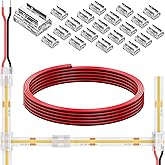 DEIGCYU 20 Pack 8-in-1 LED Strip Connectors with 6.6FT (2m) 20AWG Wires, for 8mm 2-Pin COB/SMD 2835/3528 LED Strips – Straight, Corner, Strip-to-Strip & Strip-to-Wire