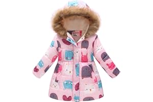 UWBACK Winter Coats For Girls Hooded Waterproof Floral Printed Kids Toddler Warm Snow Jacket