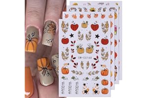 FBABFBUO Fall Nail Art Stickers Decals Autumn Pumpkin Nail Decals 8PCS 3D Self-Adhesive Fall Leaf Floral Pumpkin Design Manicure Sliders Nail Art Supplies Fall Sticker for Women Girls DIY Nail Art Decorations