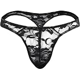 BreakEgg Men's Sexy Lace G-String Underwear Seamless Transparent Thong