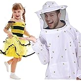 SATINIOR Cosplay Bee Jacket Ventilated Beekeeping Suit and 100 Pieces Small Wooden Bee for Women Men Costume Party Supplies