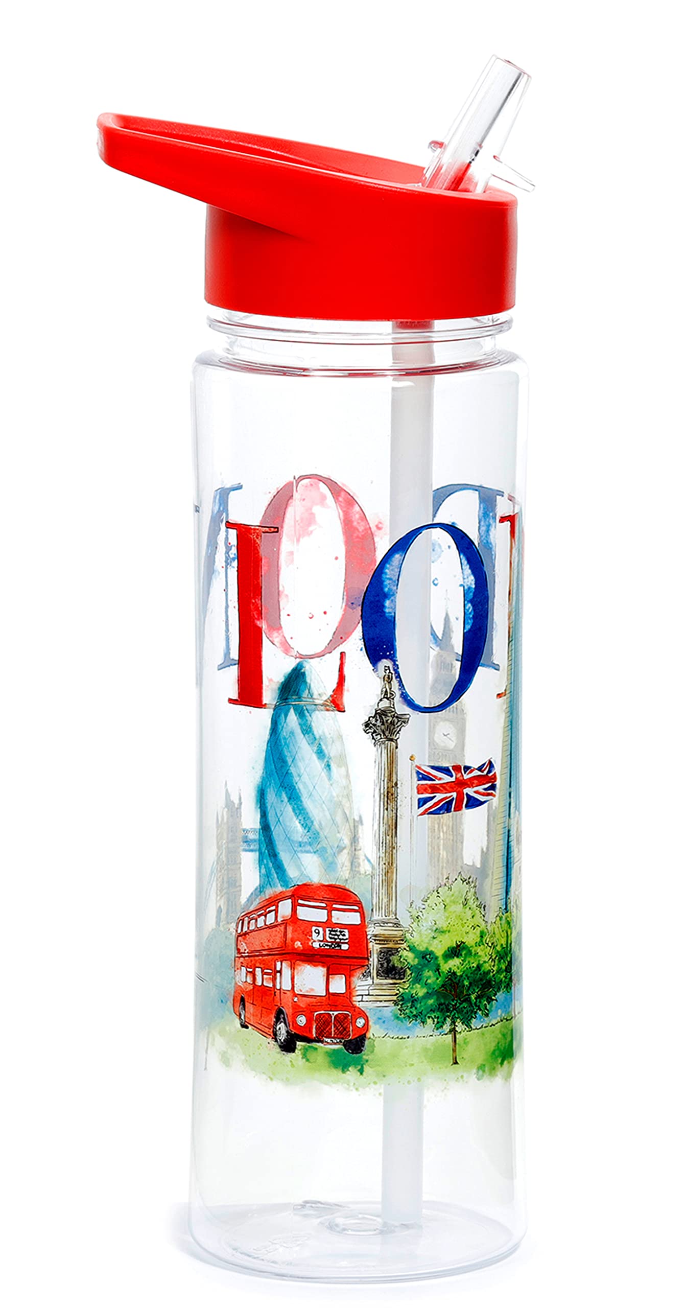 Puckator London Tour - Kids Drinks Bottle With Flip Straw - Reusable Water Bottle For Girls And Boys With A Carry Handle - Bpa Free - For School Nursery - Cute London Design - Pp 550ml