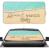 Gven Windshield Sun Shade, Car Front Window Shades Cute Sunshade Windshield Cover Sun Visor Shield Block Automotive Interior Protector Blocks UV Rays for Car Pickup Truck SUV (Good Vibes, L)