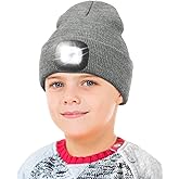 YunTuo LED Beanie for Kids, Unisex Rechargeable Headlamp Hat Winter Night Lighted Cap, Gifts for Kids Boys Girls