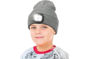 YunTuo LED Beanie for Kids, Unisex Rechargeable Headlamp Hat Winter Night Lighted Cap, Gifts for Kids Boys Girls