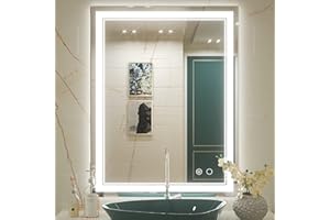 Keonjinn 28 x 36 in LED Bathroom Mirror, Dimmable 3 Color Temperature, Frontlit LED Vanity Mirrors for Bathroom, UL-Listed LED Driver, Wall Mounted Anti-Fog Lighted Makeup Mirror(Horizontal/Vertical)