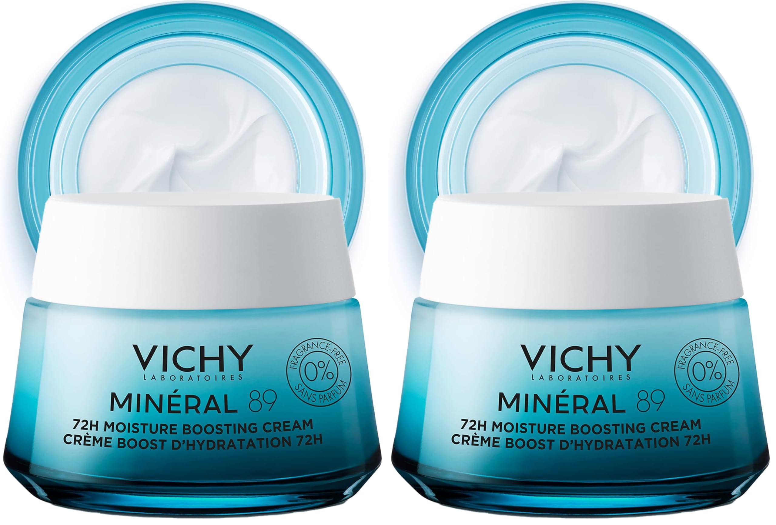 VICHY Mineral 89 Fragrance Free Cream,72H Moisture Boosting Lightweight Cream,Hydrating Face Moisturizer with Hyaluronic Acid and Niacinamide,Suitable for All Skin Types,(Pack of 2) Image