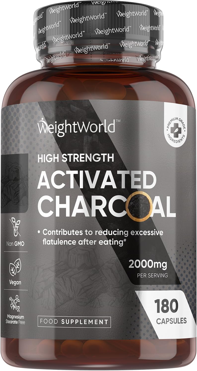 WeightWorld Activated Charcoal Capsules 2000mg 180 Vegan Non GMO