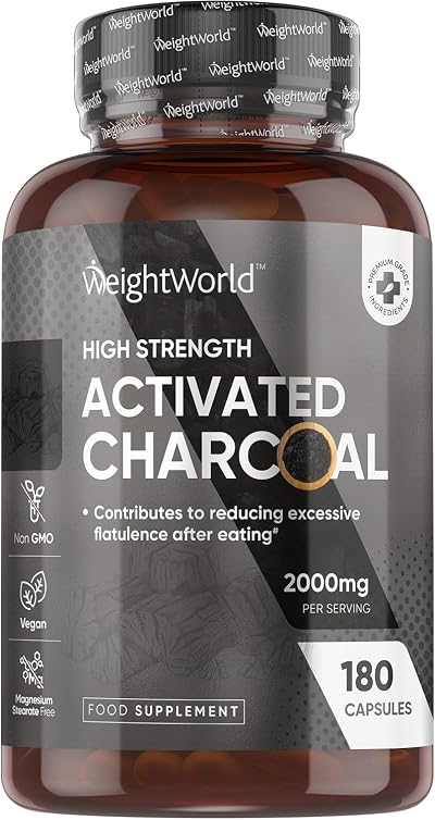 WeightWorld Activated Charcoal Capsules 2000mg 180 Vegan Non GMO