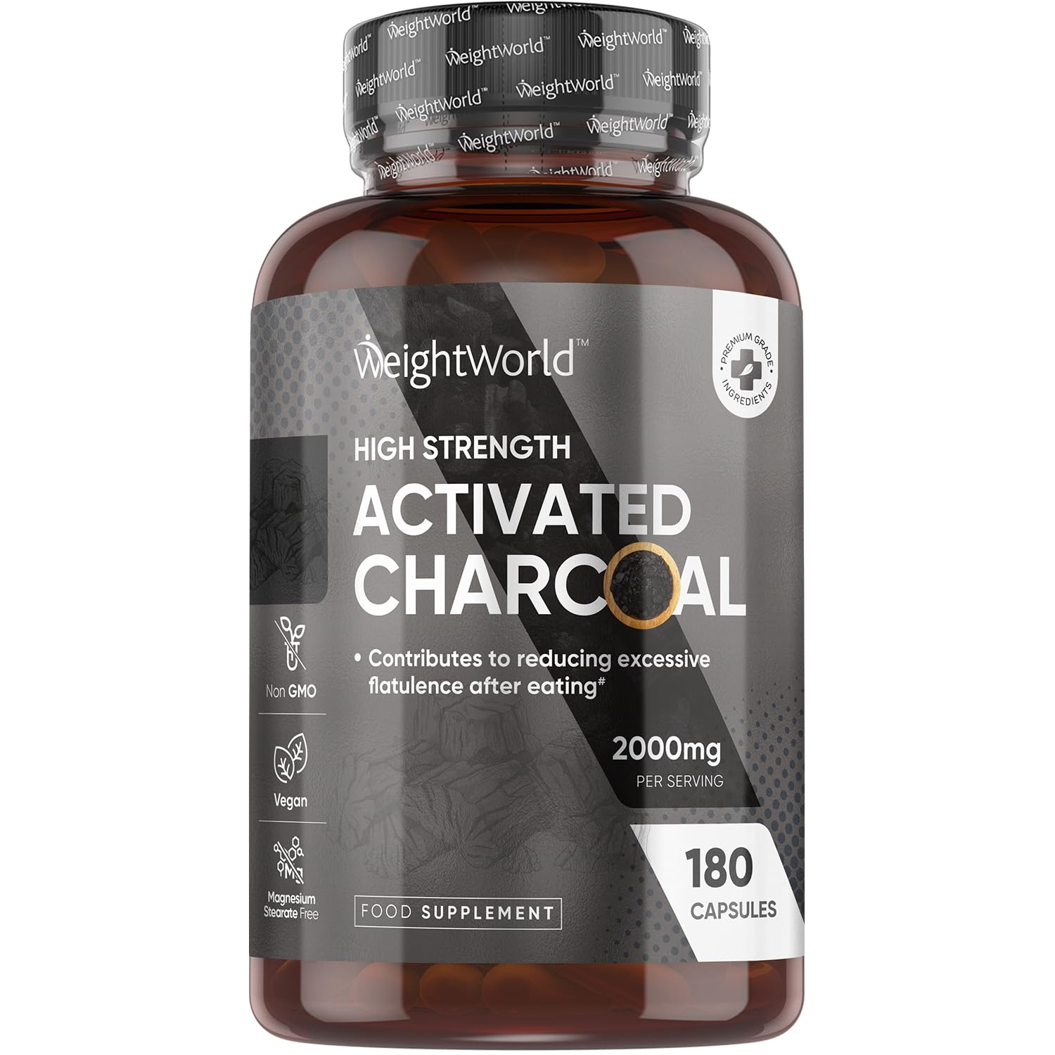 Activated Charcoal Capsules 2000mg - 180 Vegan Capsules - Activated Charcoal Supplement - Sourced from Eucalyptus and Acacia Barks - Non-GMO & Magnesium Stearate-Free