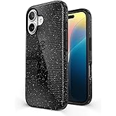 Speck CandyShell Grip iPhone 16 Case - Slim MagSafe - Black Glitter/Steel Black