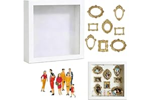 IONPSHG DIY Mini Museum Silhouette Box Shadow Box Frame Kit DIY Photo Family Memory Display Case with Gold Mini Frames & Figu
