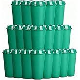 Alohastarttg 20 Pack Reusable Coffee Cups with Lids 16 oz Plastic Tumblers Travel Mug Iced Coffee Cup for Adults and Women Hot and Cold Drinks, Microwaveable(Greens)