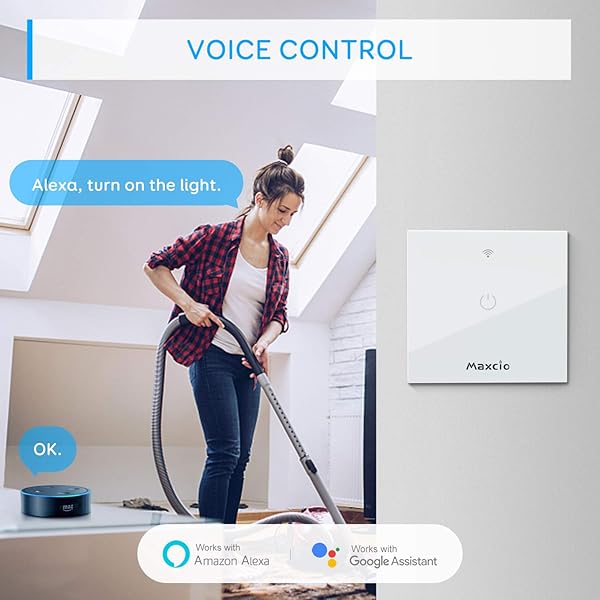 Interruptor Luz WiFi Maxcio Interruptor Inteligente 1 Gang Compatible con Alexa y Google Home Control de APP y Funcin de Temporizador Neutral Requerido