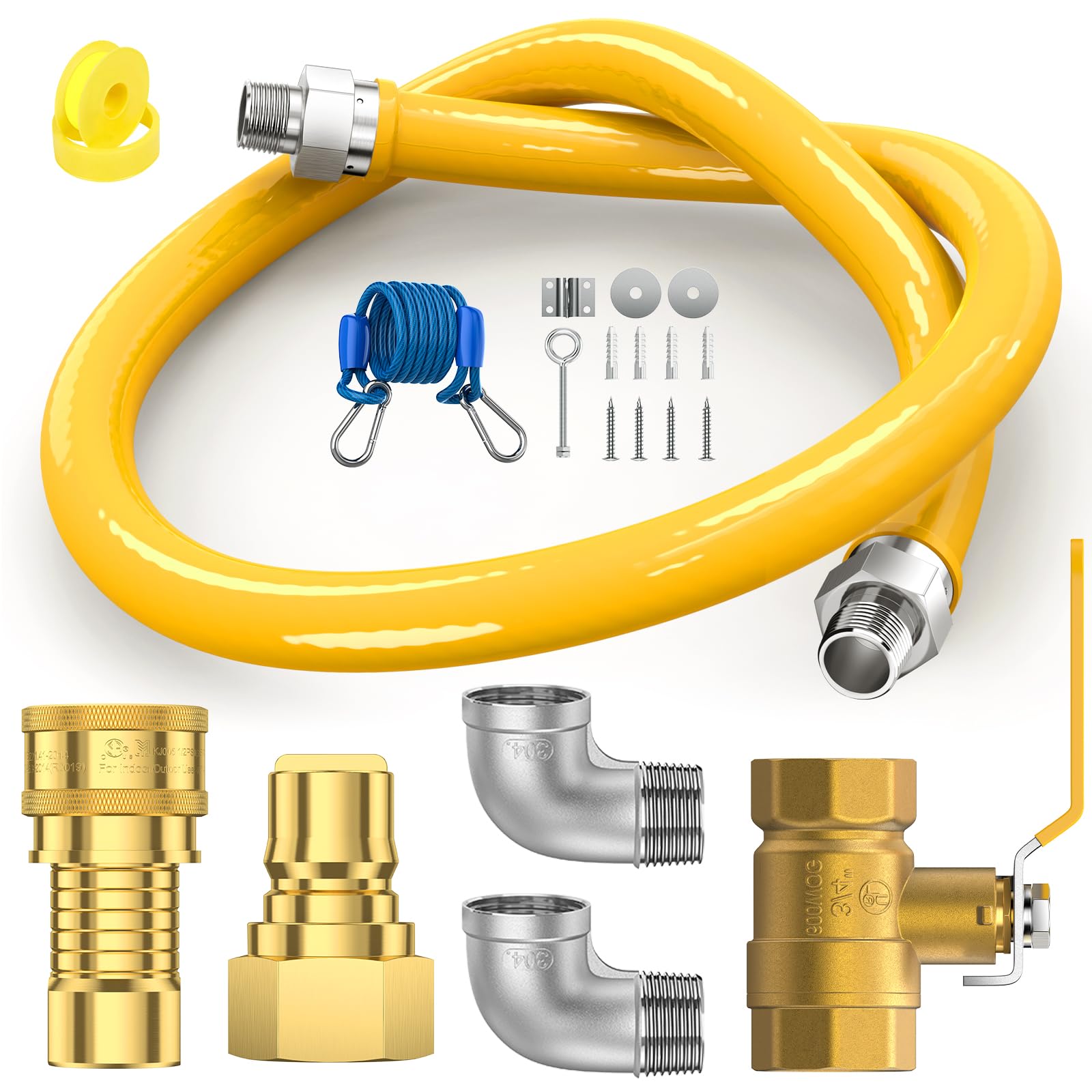 Photo 1 of 1675kit48 Safety System Kit, 48" Commercial Mobile Gas Hose Connector Kit, 3/4" Gas Line Hose, Natural Gas Hose Commercial Kitchen Flex Hose with Quick Disconnect, Generator, Fire Pit