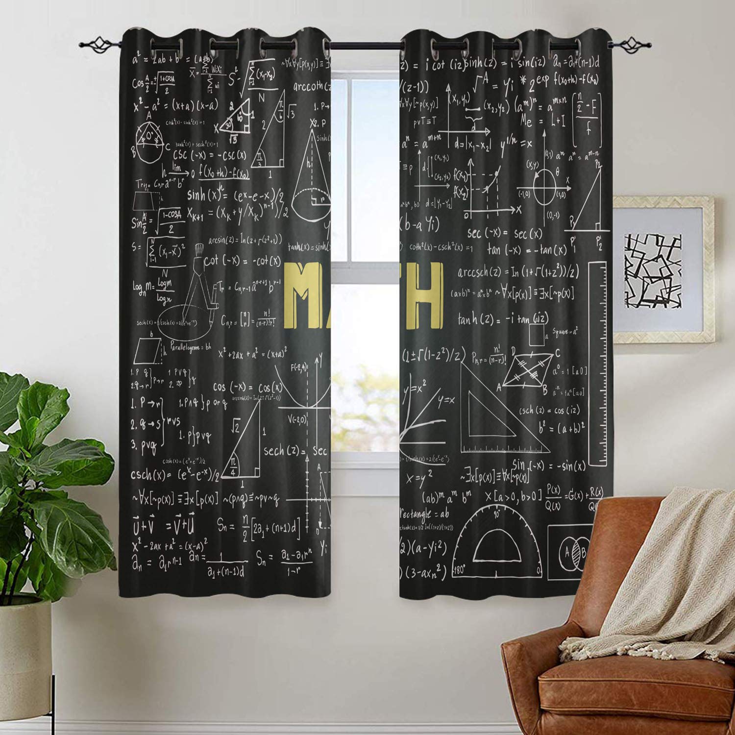 Fortune House Mathematics Classroom Decor Curtains By Dark Blackboard Word Math Equations Geometry Axis Living Room Bedroom Window Drapes 2 Panel
