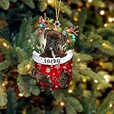 Personalized Brindle Boxer Dog Christmas Ornament in Snow Pocket, Brindle Boxer Ornament, Custom 2D Flat Shape Ornaments with Pet Name, Christmas Tree Ornaments, Gifts for Dog Lovers