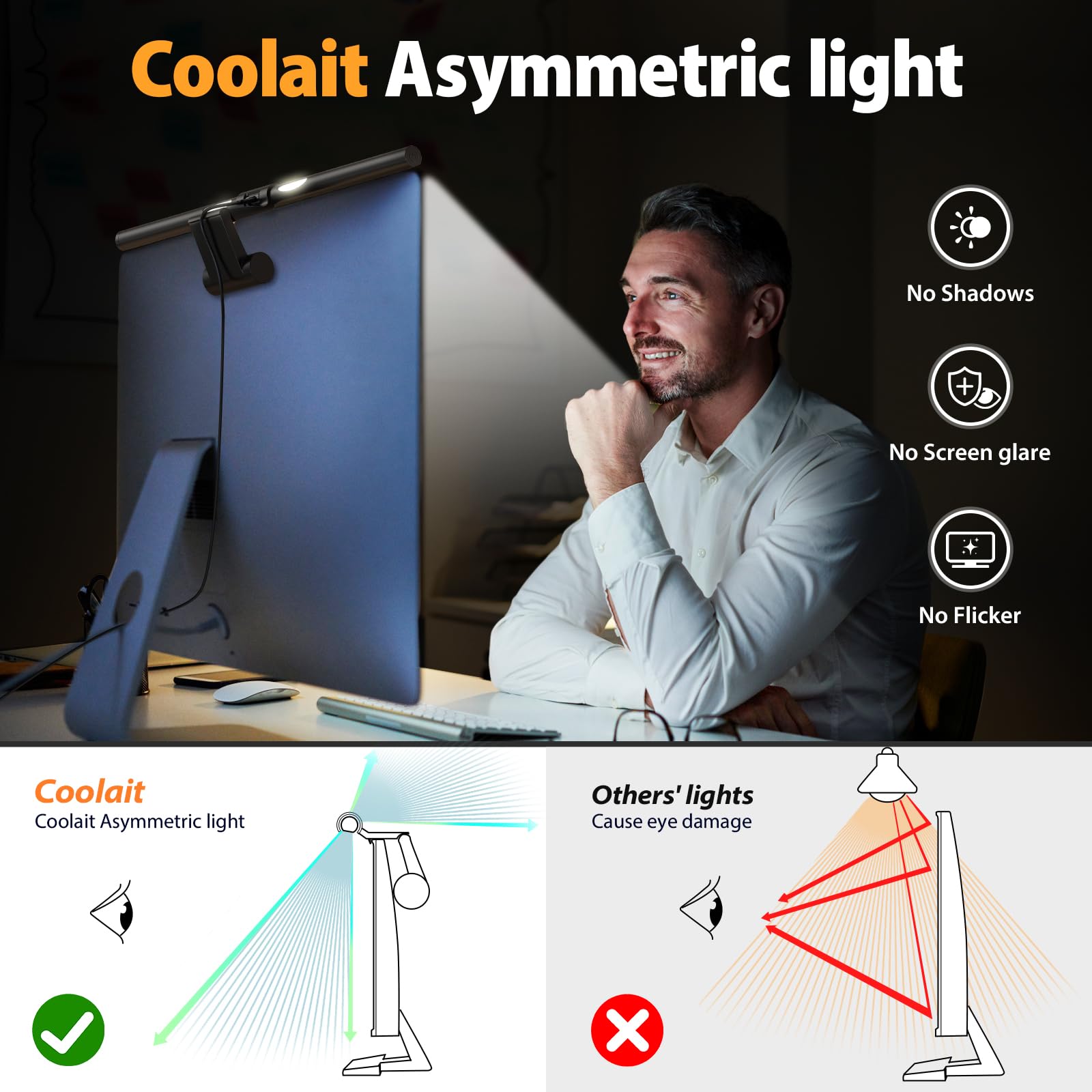 Computer Monitor Lampe LED USB mit Touch Control, Monitor Light Bar mit Anti-blauem Licht, Bildschirmlampe mit Auto-Dimmen, Schreibtischlampe mit einstellbarem Farbtemperatur Helligkeit 【Berühren】 2