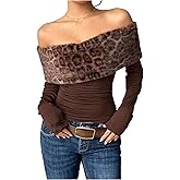 MakeMeChic Women's Cheetah Print Faux Fur T Shirt Off The Shoulder Ruched Y2k Club Crop Tops