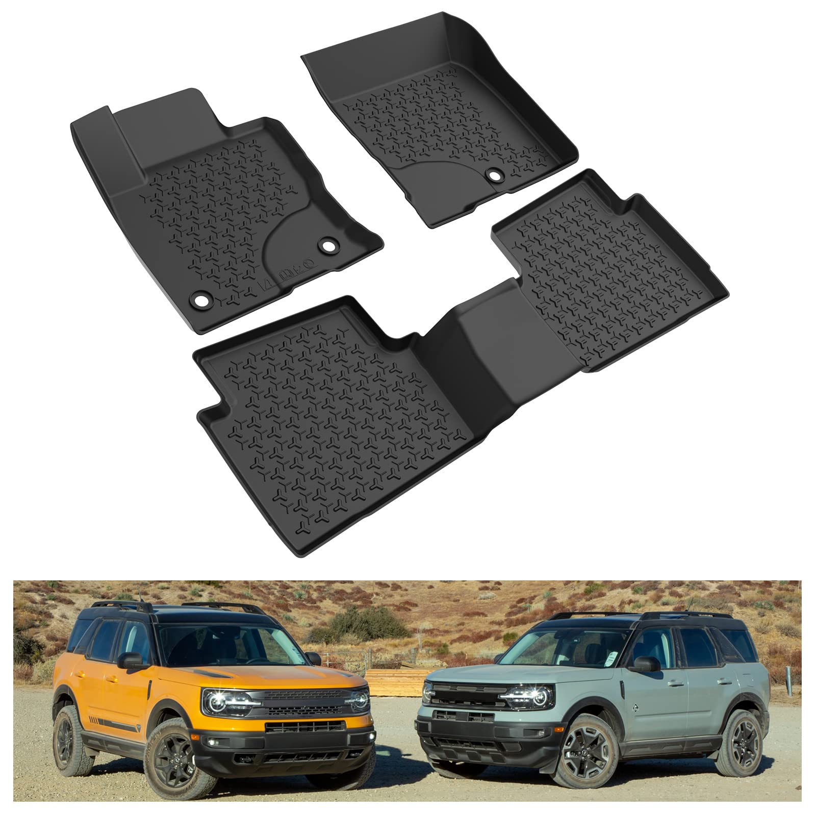 Photo 1 of ***MISSING REAR MAT -SELLING AS INCOMPLETE*** KIWI MASTER Floor Mats for 2021-2026 Ford Bronco Sport, OEM Replacement MP1Z-7813300-AA, Custom Fit All Weather Car Mats, Heavy Duty TPE Floor Liners, Front & Rear 2 Row, Black