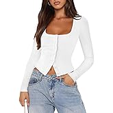 Pungdra Womens Button Up Tops for Women Knit Ribbed Fitted Button Down Cardigan Long Sleeve Going Out Tops Fall Clothes