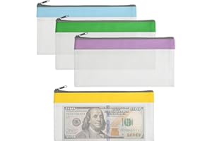 Homakover 4 Pack Multi-Purpose Money Pouch, Cash Envelopes with Zipper, Money Bags Clear Bank Deposit Coin Bag for Coin, Deposit, Checks, Receipts, Passport (Color B)