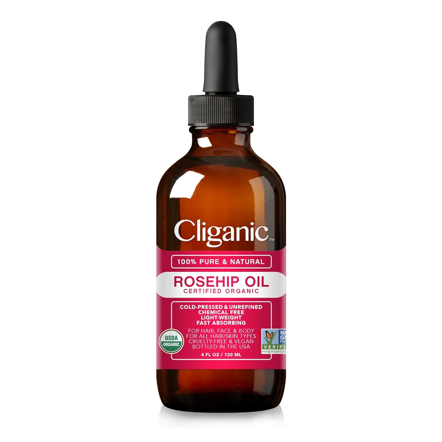 Cliganic USDA Organic Rosehip Seed Oil for Face, 100% Pure | Natural Cold Pressed Unrefined Non-GMO | Carrier Oil for Skin, Hair & Nails: Beauty