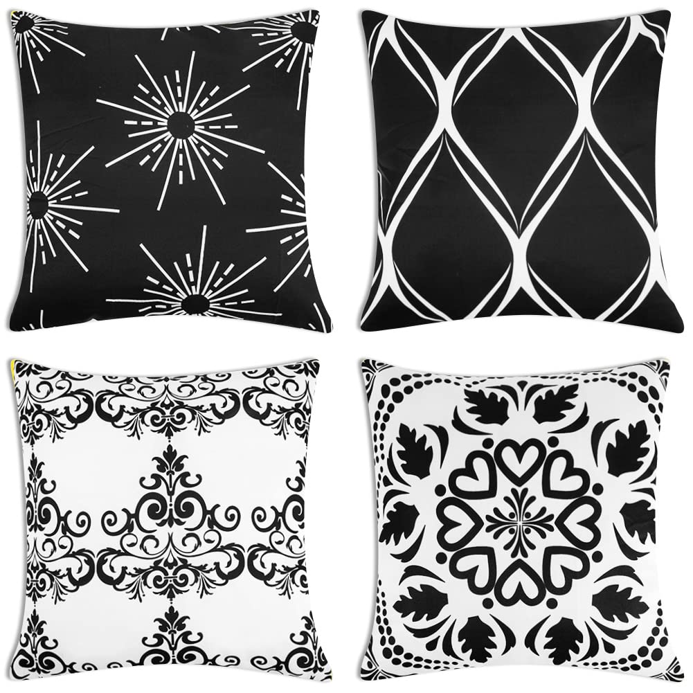 ARVOV Outdoor Waterproof Throw Pillow Covers, Tropical Plants Cushion Cover, Cushion Case for Outdoor Patio Garden Tent Living Room and Sofa - 18 x 18 Inches (Black)