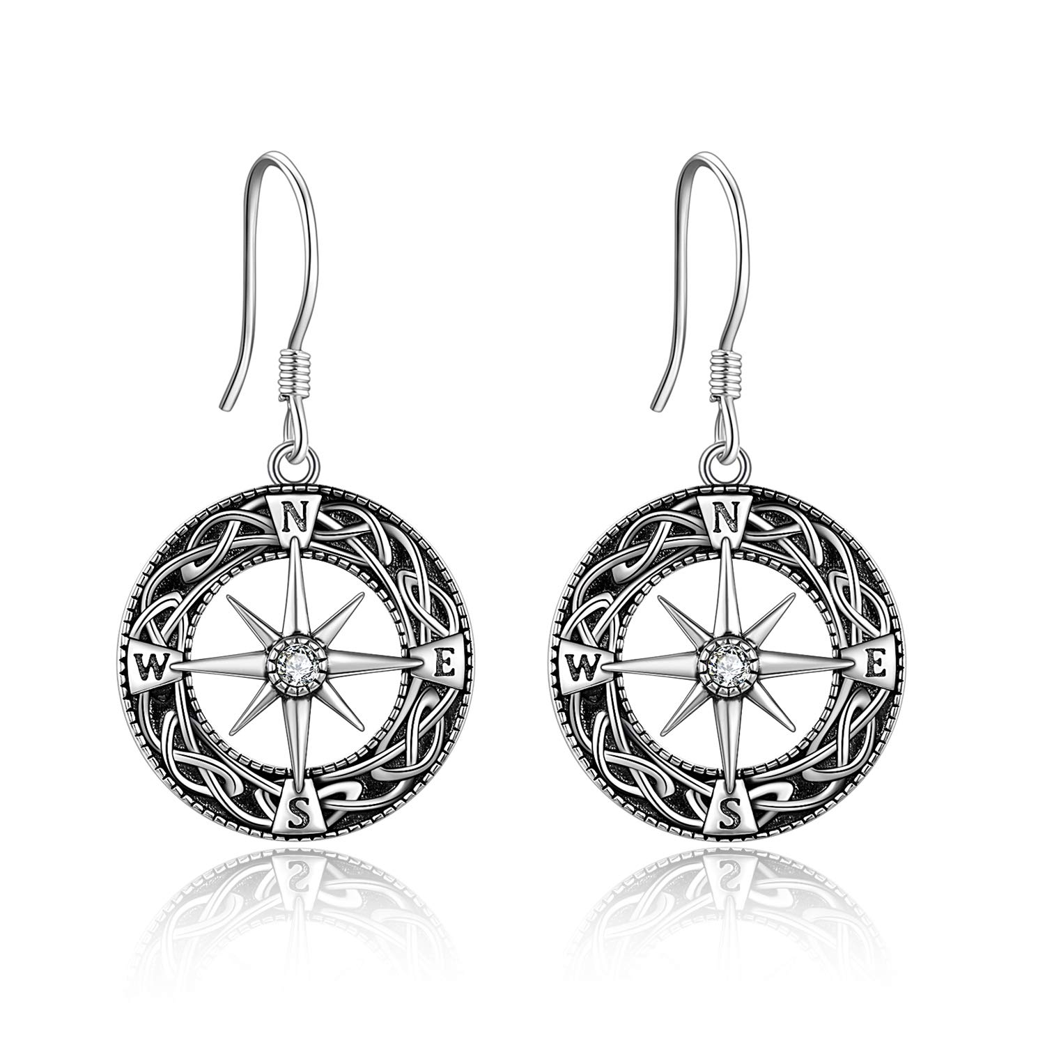 Sterling Silver Compass Earrings Celtic knot Compass dangle Drop Earrings Jewelry for Women