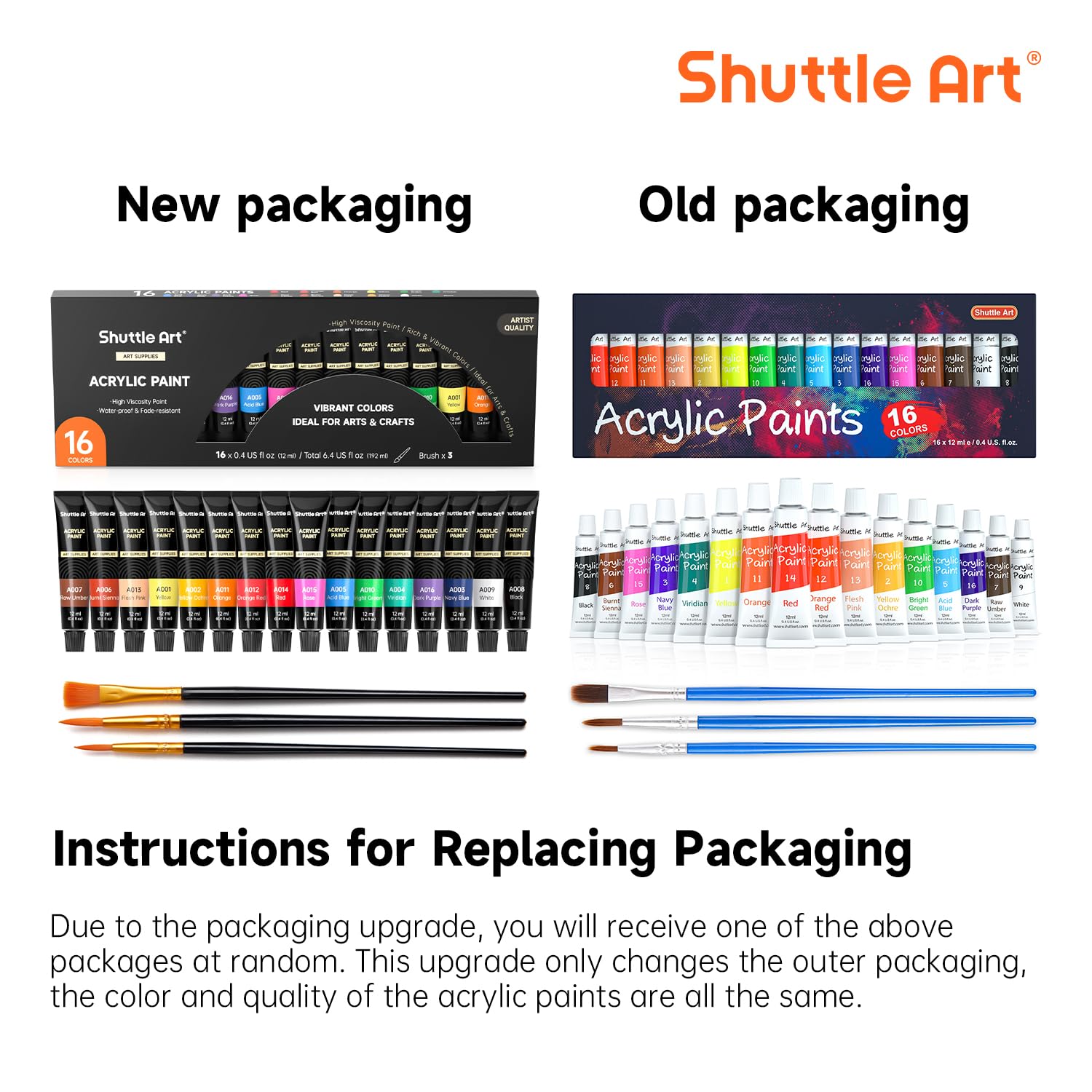 Shuttle Art Shuttle Art Acrylic Paint Set, 16 x12ml Tubes Artist Quality Non Toxic Rich Pigments Colors Great for Kids Adults Professional Painting on Canvas Wood Clay Fabric Ceramic Crafts