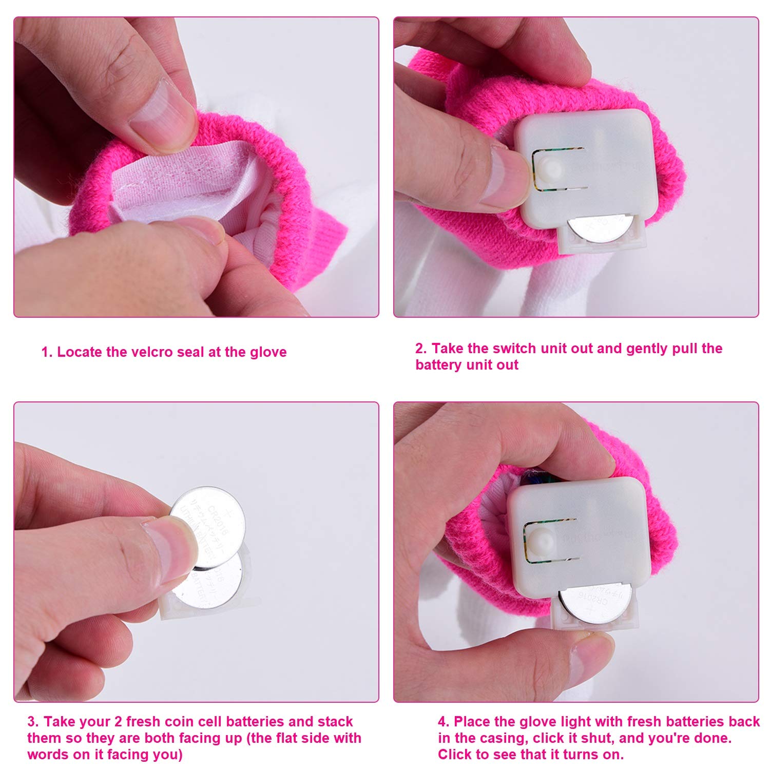 Charlemain Kinder LED Handschuhe (5-10 Jahre), 6 Modus, blinkende Handschuhe Spielzeug für Feiertag, Weihnachten, Halloween Kostüm Beleuchtung, kleine Handschuhe für Mädchen, Junge, Geschenk (Pink)