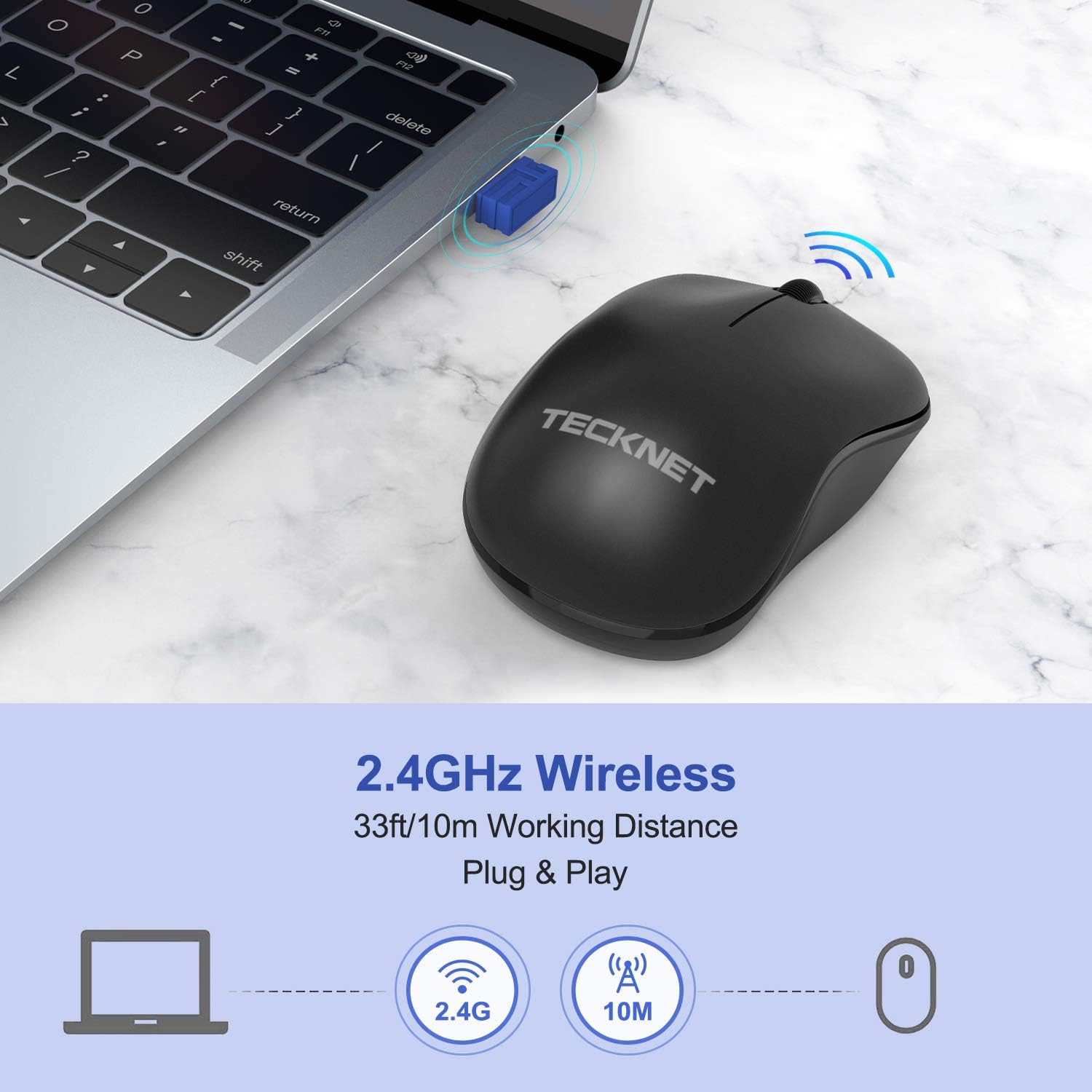 TECKNET Silent Wireless Mouse for Laptop 2.4GHz Portable Computer Mouse Wireless with USB Mini Receiver - Image 3