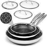 USELUCK Nonstick Frying Pans with Lid,8/10/12 inch Stainless Steel Skillet Set with Honeycomb Surface, Induction Compatible, Oven & Dishwasher Safe, PFAS-Free Cookware Sets (Frying Pan 6PCS)