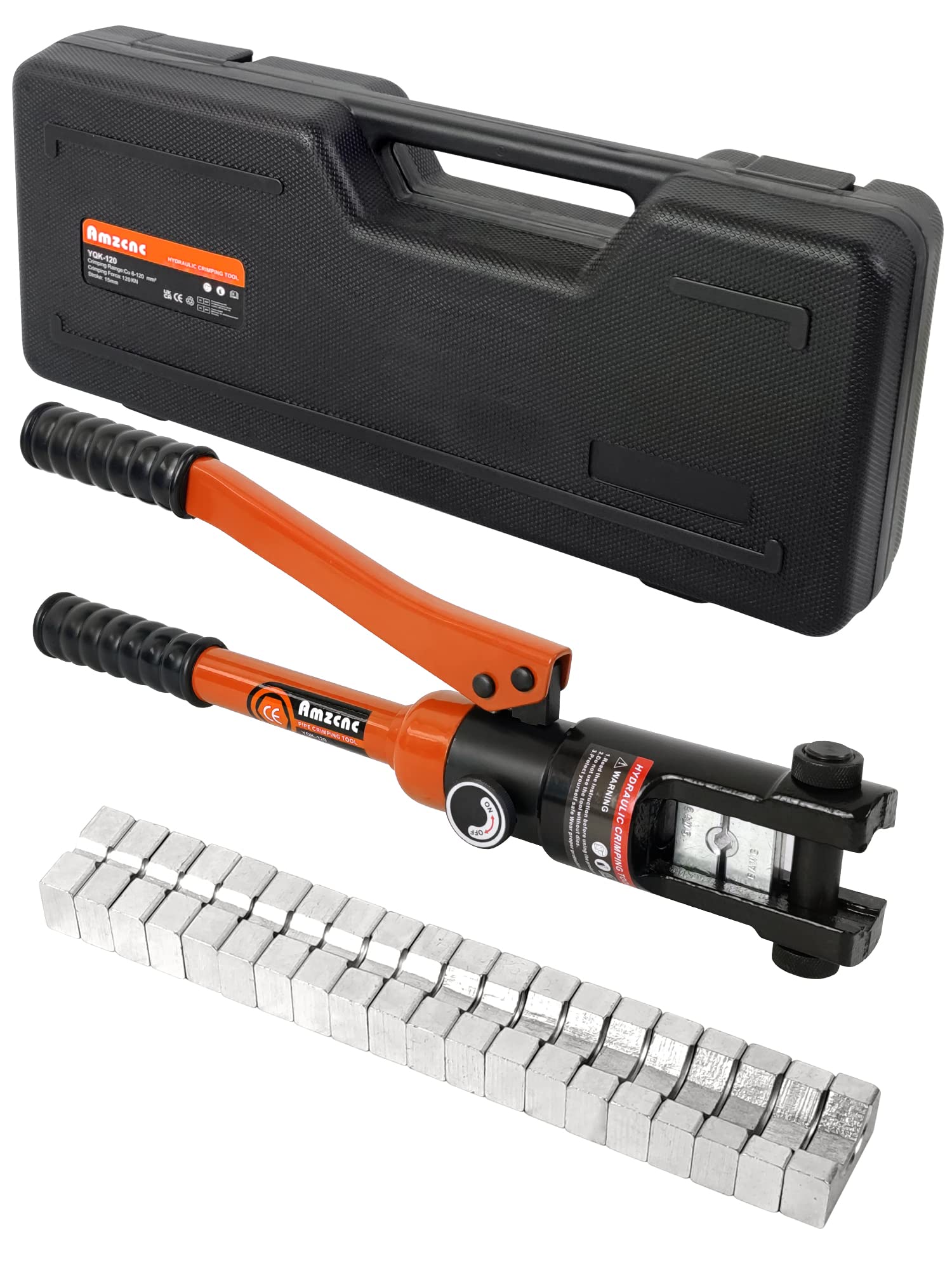 Photo 1 of AMZCNC 12 Ton Hydraulic Cable Lug Crimper Hydraulic Wire Crimper Battery Lug Terminal Cable Crimping Tool with (10 AWG to 250 MCM)10 Pairs of Dies