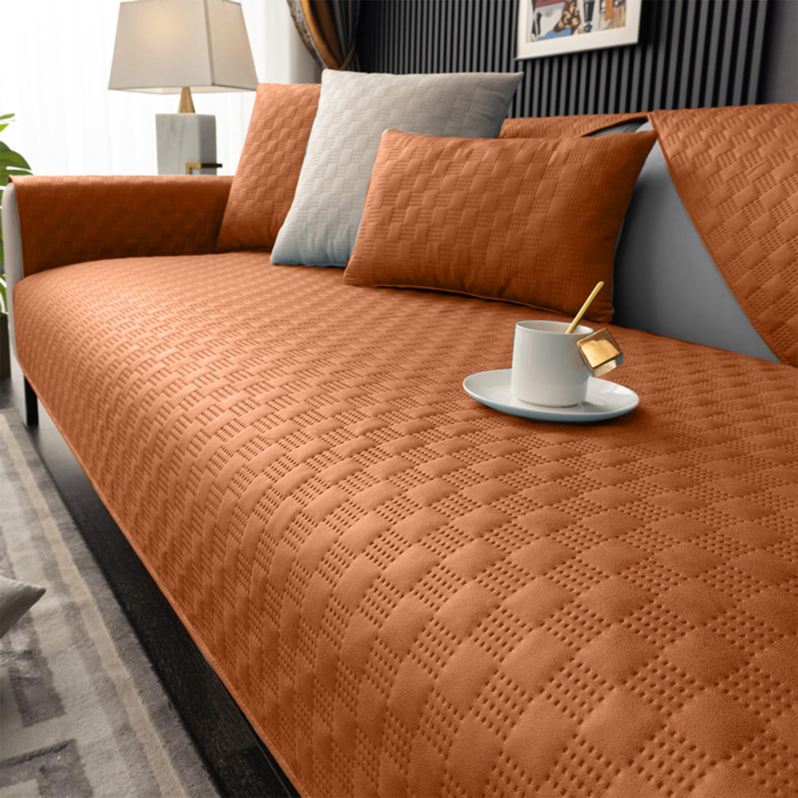 VanderHOME Waterproof Sofa Towel Solid Color Sofa Cover,Furniture Cover Protector,Four Season Non-Slip Sofa Cover for Dogs and Children 90 * 210cm-Orange-Seat Cover(1 PC ONLY)