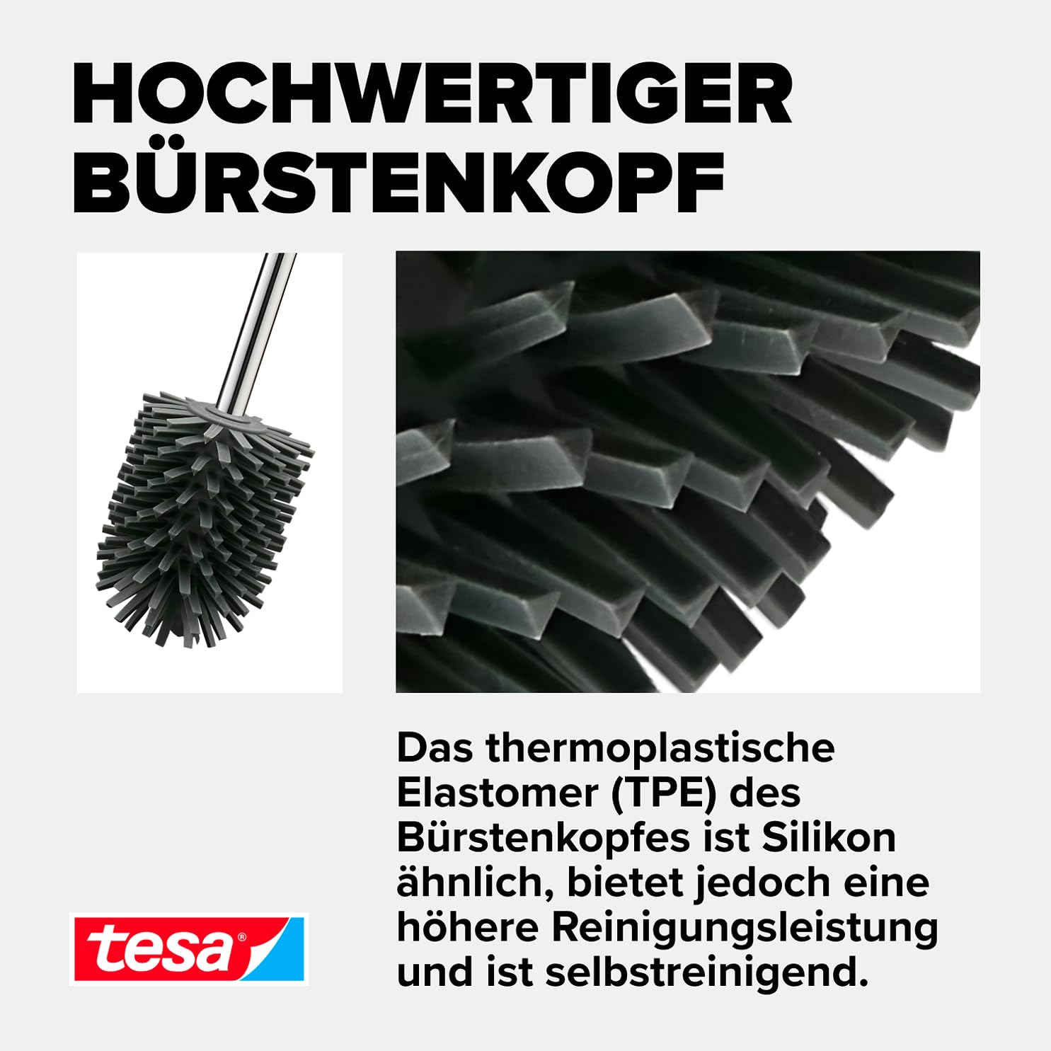 tesa Silikon-WC-Bürste - hygienische Ersatz-Toilettenbürste zur Verwendung in Allen tesa WC-Bürstengarnituren - Griff aus verchromtem Metall - Dunkelgrau - 37,4 x 7,1 x 7,4 cm 3