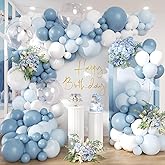 HKYOOD Dusty Blue Balloon Garland Arch Kit - 141Pcs Party Balloons Different Size Dusty Blue White Pastel Blue Clear Balloons for Birthday Wedding Baby Shower Bridal Decorations Set C