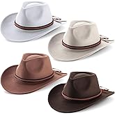 Chuarry 4 Pcs Women Men Felt Western Cowboy Hats Wide Brim Cowgirl Hats Panama Hat for Adults Costume Outdoor (Coffee, Khaki, Beige, White), Medium