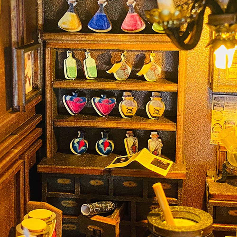DIY Book Nook Kit, DIY Dollhouse Booknook, 3D Wooden Puzzle Booknook Miniature Kit with LED Light, DIY Dollhouse Miniature Kit (M2311)