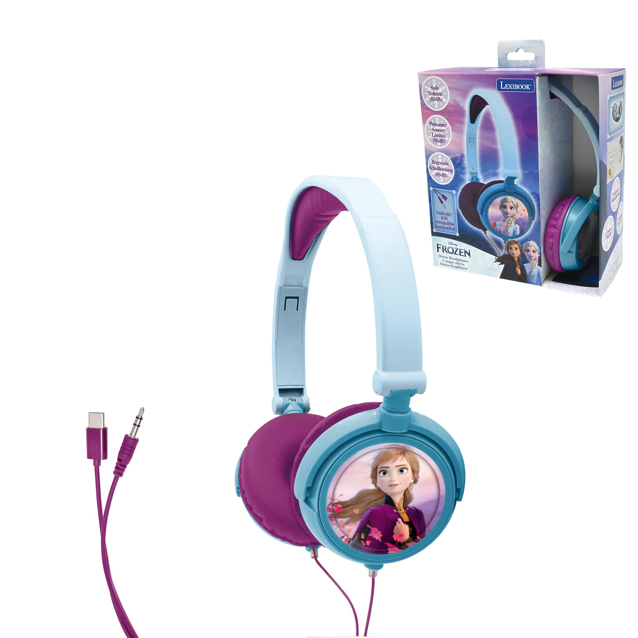 LEXIBOOK, Frozen, Stereo Headphones, kids safe volume, foldable and adjustable, blue/purple, HP010FZ