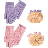 2 Pairs Kids Winter Knit Gloves Boys Girls Warm Thermal Cable Knitted Gloves 2-6-10-14 Year Wool Fleece Lined Mittens