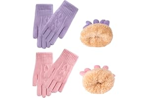 FENELY 2 Pairs Kids Winter Knit Gloves Boys Girls Warm Thermal Cable Knitted Gloves 2-6-10-14 Year Wool Fleece Lined Mittens